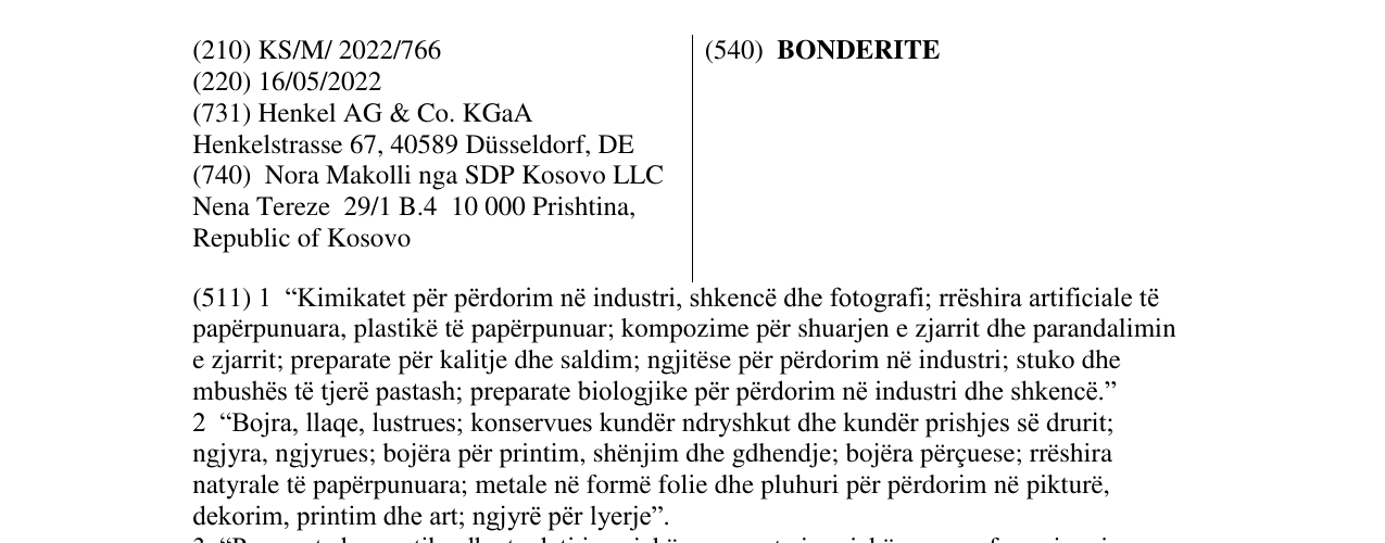 Zëri i markës BONDERITE në buletin