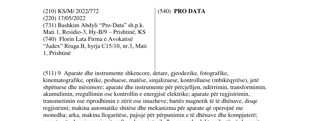 Zëri i markës PRO DATA në buletin