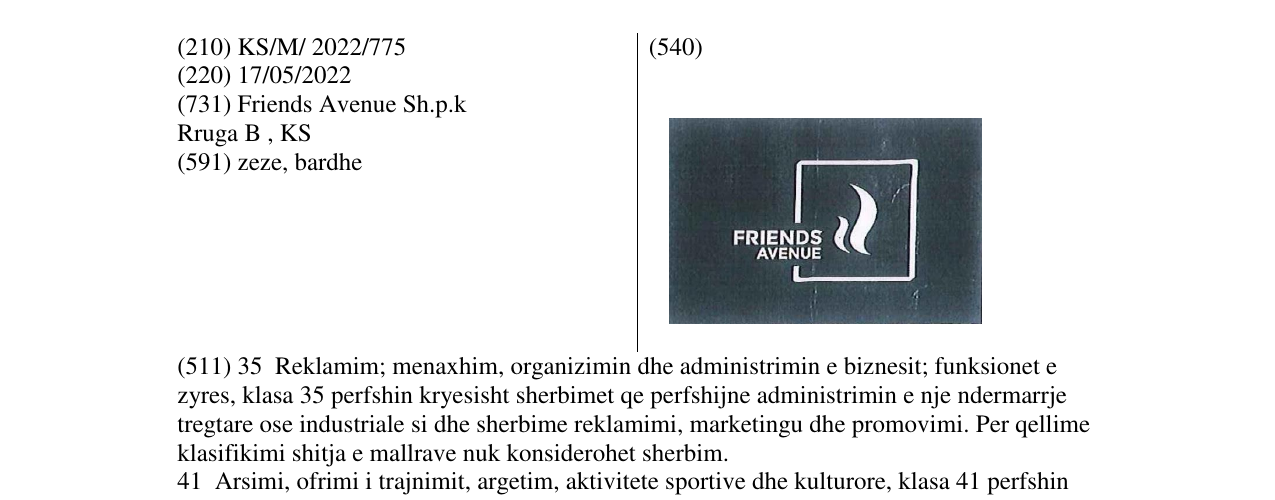 Zëri i markës Friends Avenue në buletin