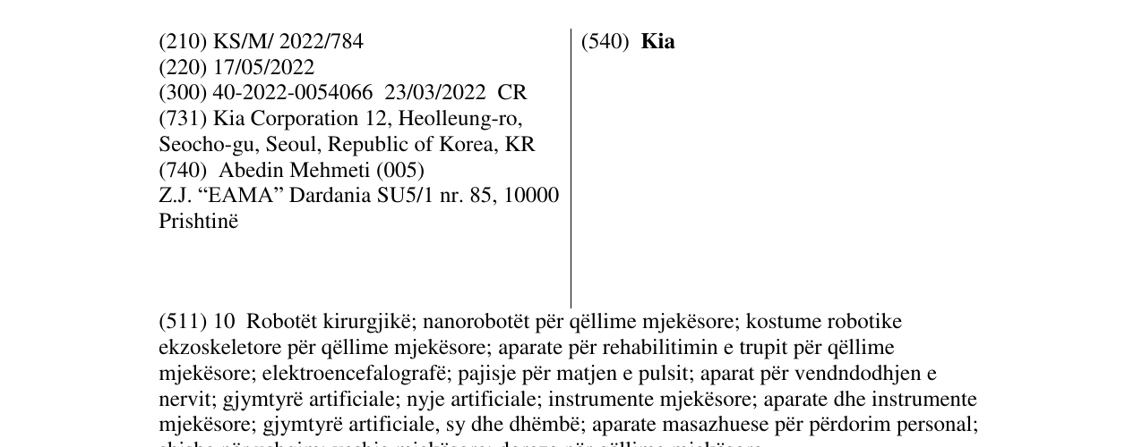 Zëri i markës Kia në buletin