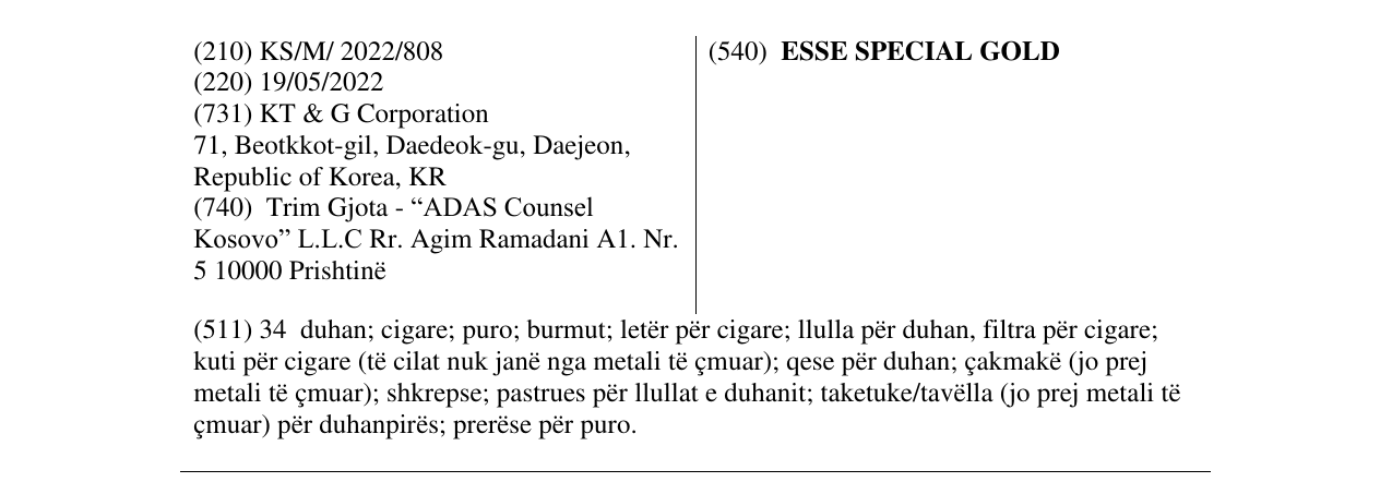 Zëri i markës ESSE SPECIAL GOLD në buletin