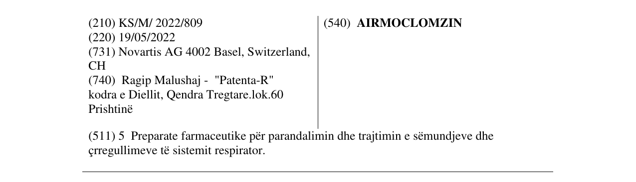 Zëri i markës AIRMOCLOMZIN në buletin