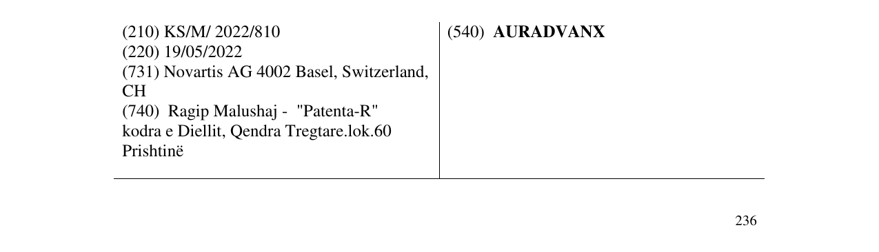 Zëri i markës AURADVANX në buletin