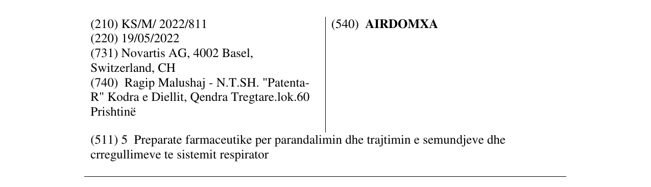 Zëri i markës AIRDOMXA në buletin