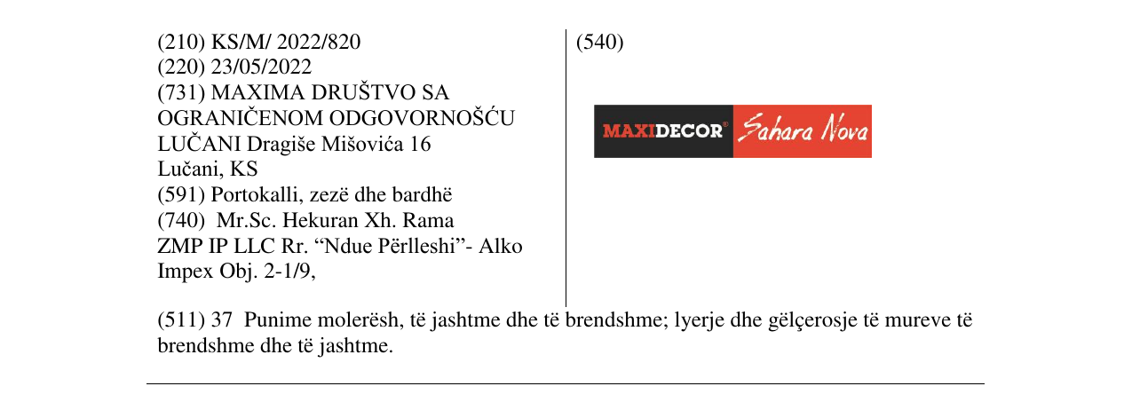 Zëri i markës MAXIDECOR Sahara Nova në buletin