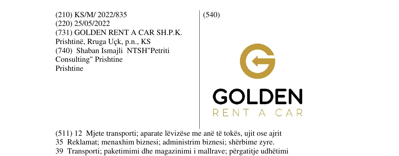 Zëri i markës GOLDEN RENT A CAR në buletin