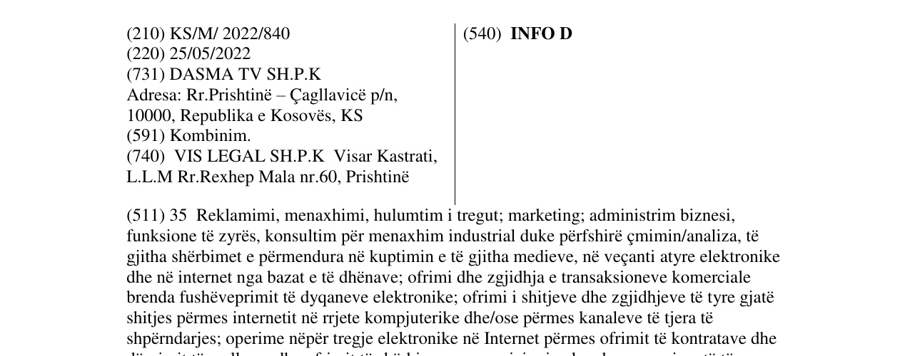 Zëri i markës INFO D në buletin