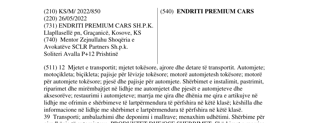Zëri i markës ENDRITI PREMIUM CARS në buletin