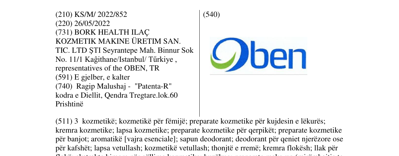 Zëri i markës Oben në buletin