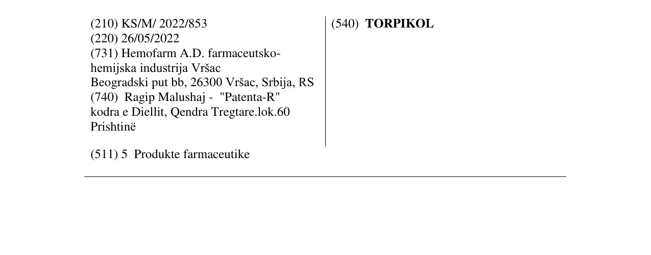 Zëri i markës TORPIKOL në buletin