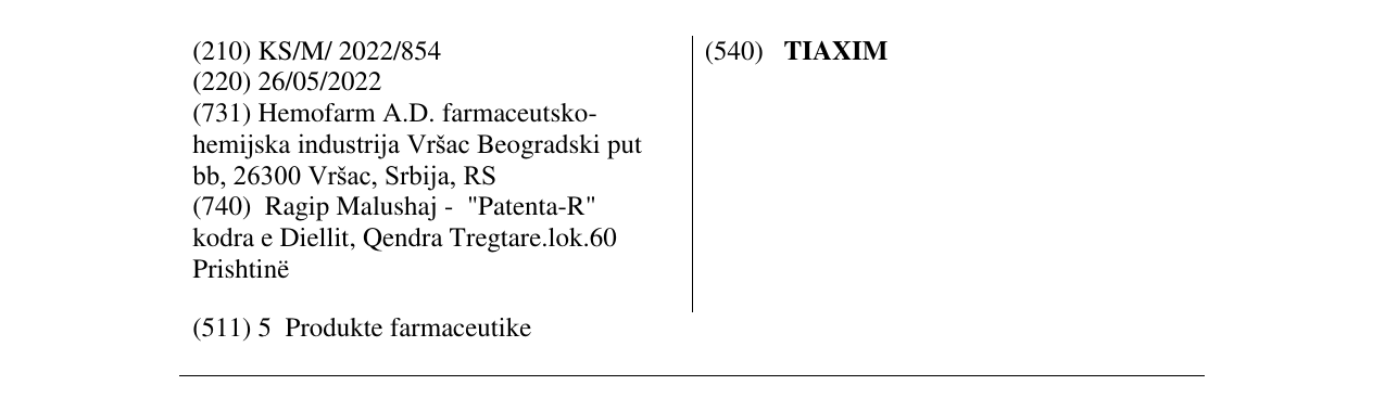 Zëri i markës TIAXIM në buletin