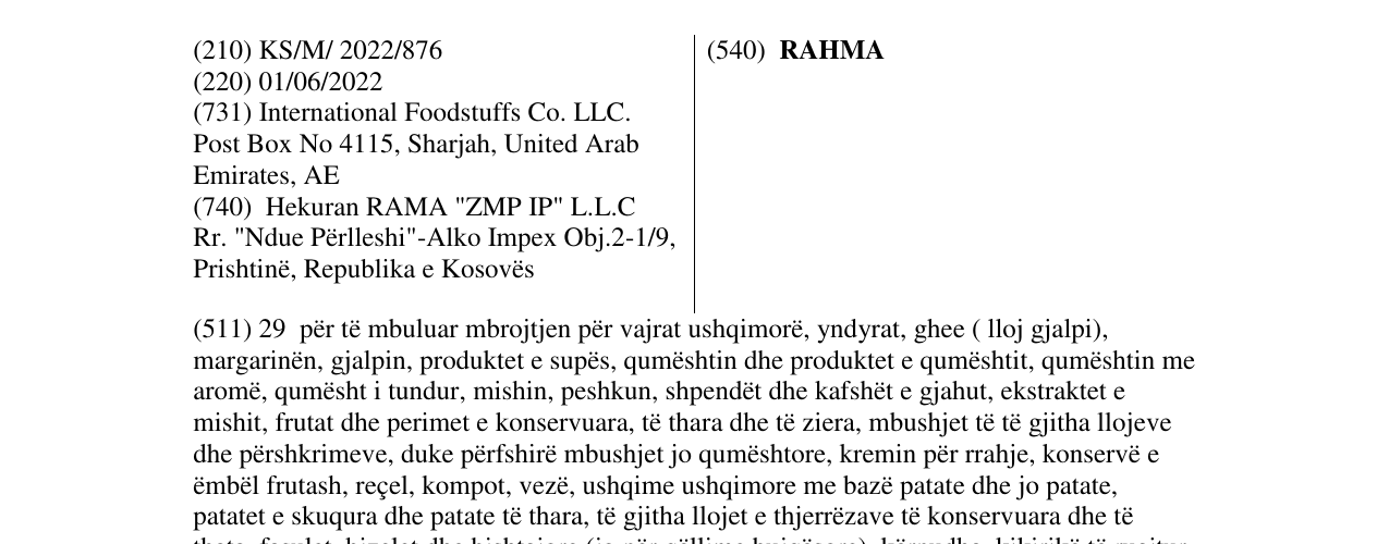Zëri i markës RAHMA në buletin