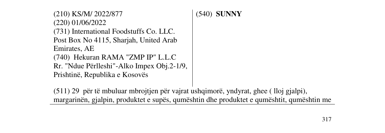 Zëri i markës SUNNY në buletin