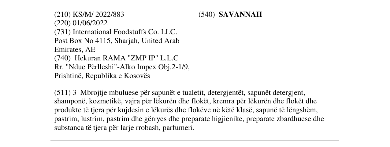 Zëri i markës SAVANNAH në buletin