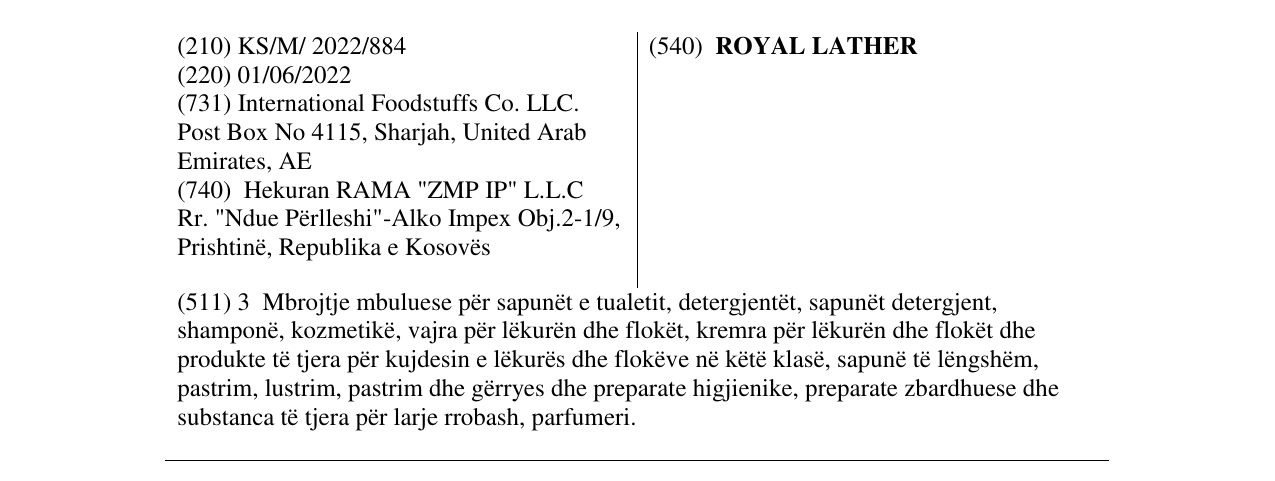 Zëri i markës ROYAL LATHER në buletin