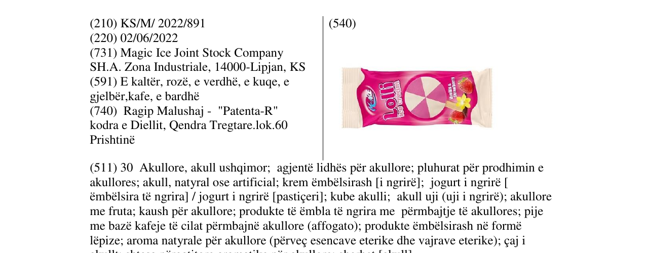 Zëri i markës Lolli Ice cream në buletin