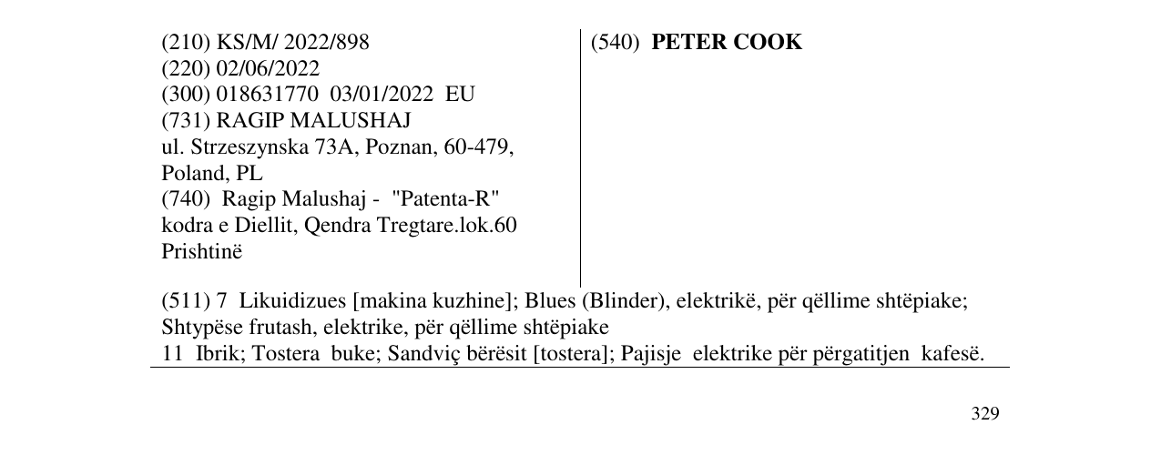 Zëri i markës PETER COOK në buletin