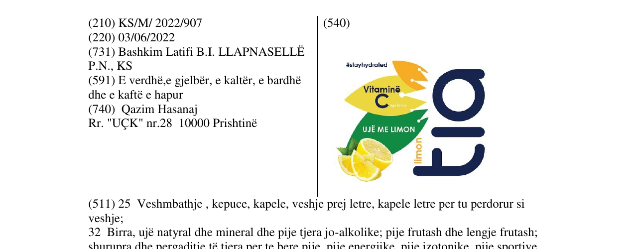 Zëri i markës LIMON TIA në buletin