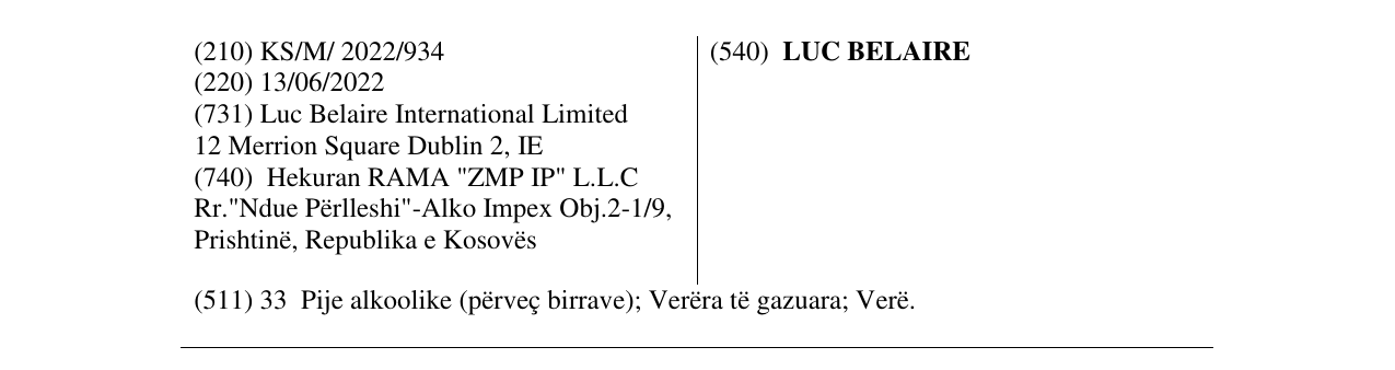 Zëri i markës LUC BELAIRE në buletin