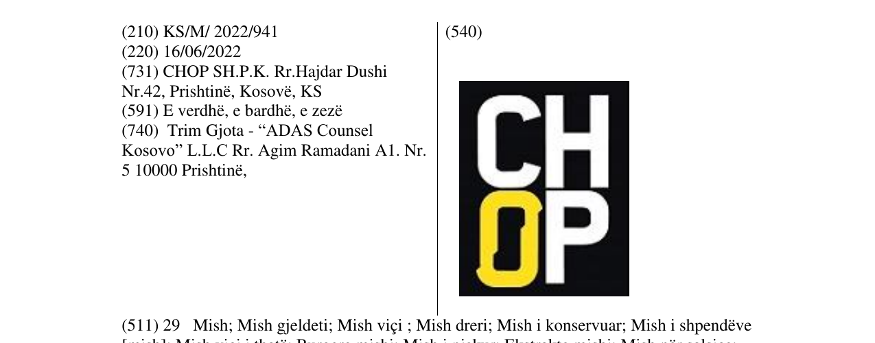 Zëri i markës CHOP në buletin