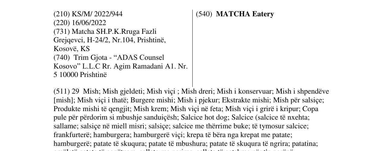 Zëri i markës MATCHA Eatery në buletin