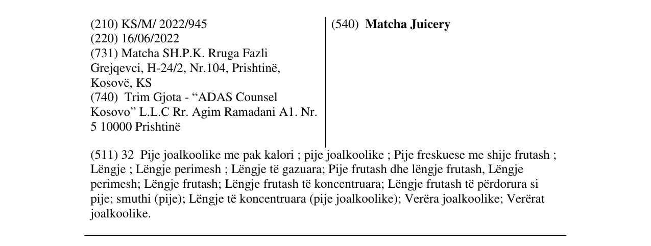 Zëri i markës Matcha Juicery në buletin