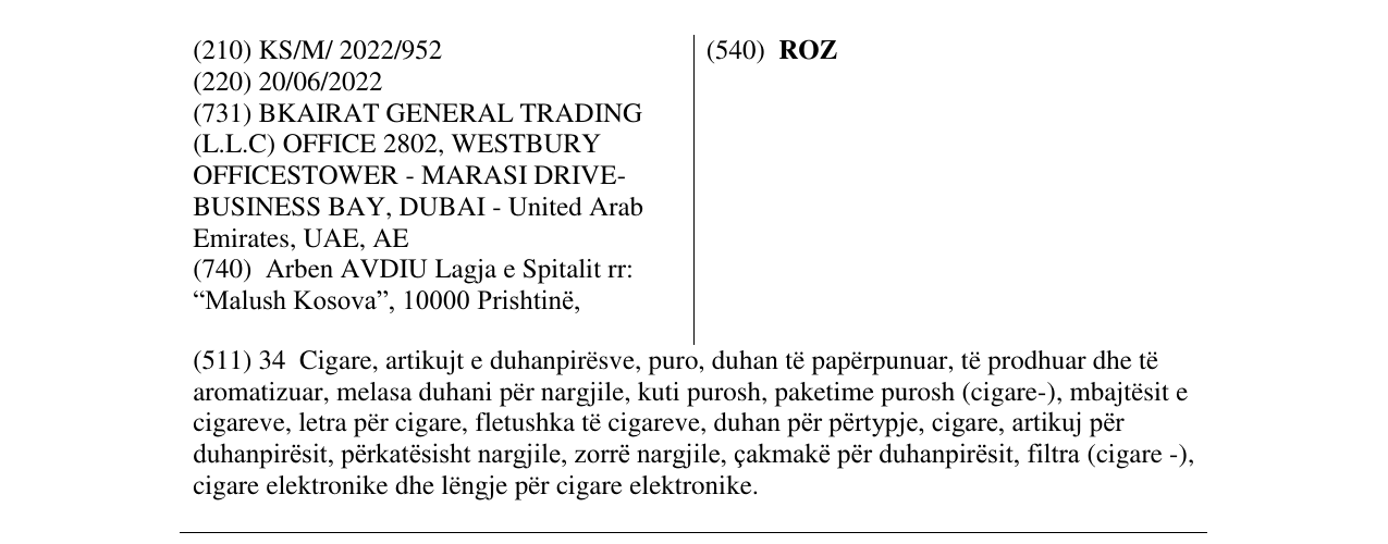 Zëri i markës ROZ në buletin