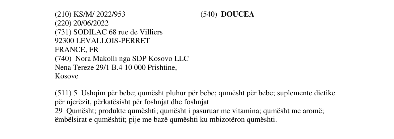 Zëri i markës DOUCEA në buletin