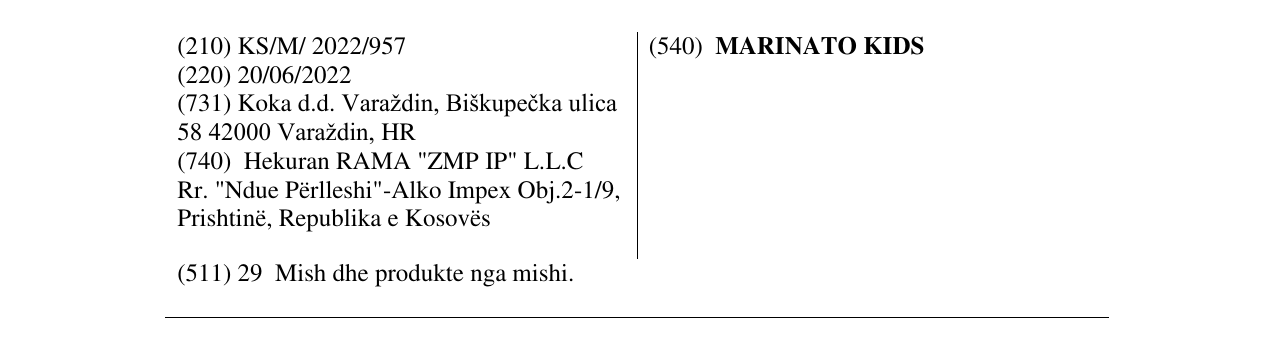 Zëri i markës MARINATO KIDS në buletin