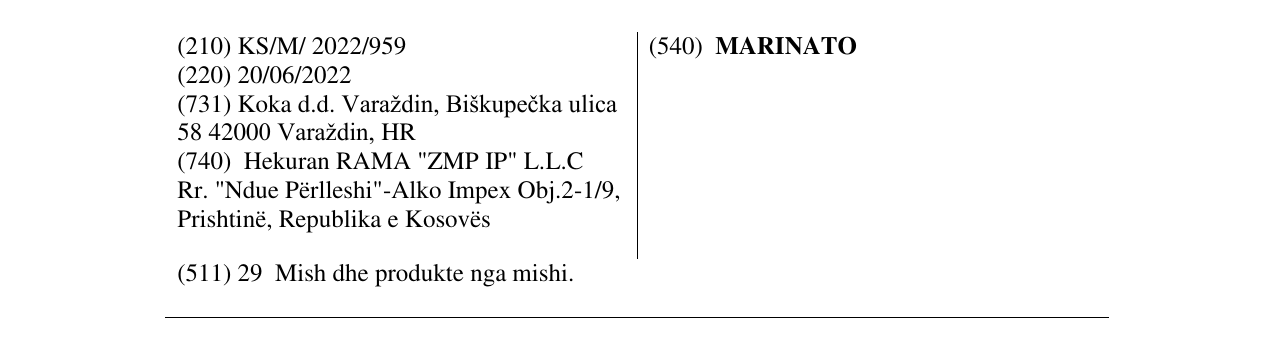 Zëri i markës MARINATO në buletin