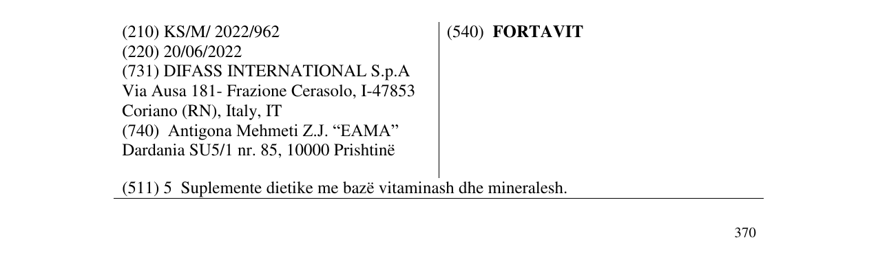 Zëri i markës FORTAVIT në buletin