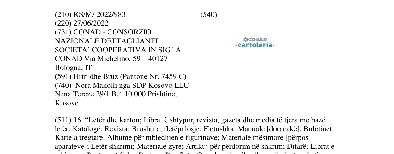 Zëri i markës CONAD CARTOLERIA në buletin