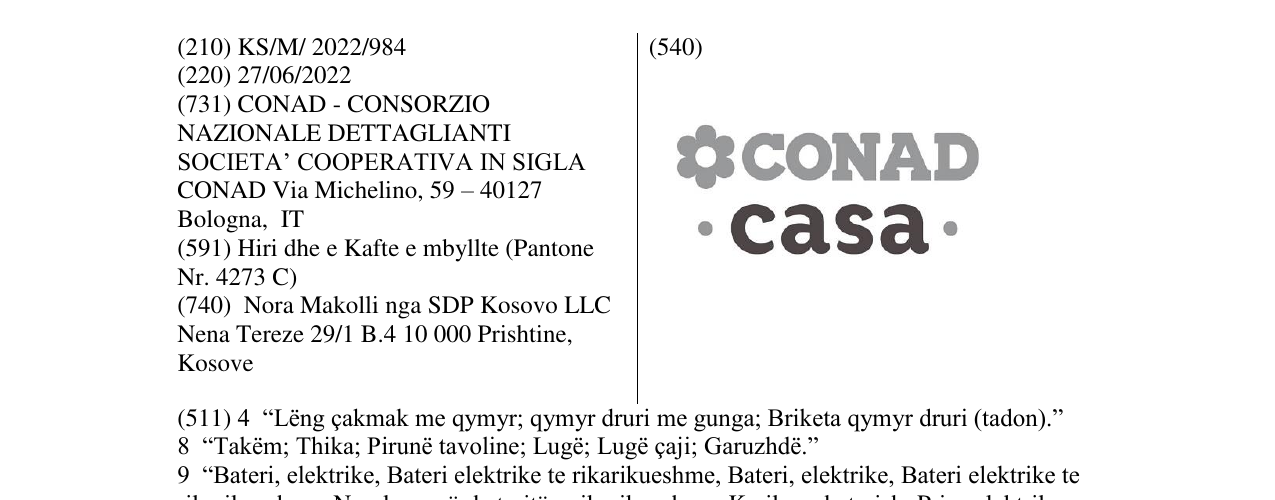 Zëri i markës CONAD casa në buletin
