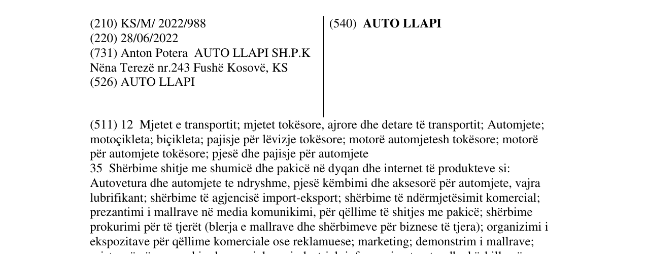 Zëri i markës AUTO LLAPI në buletin