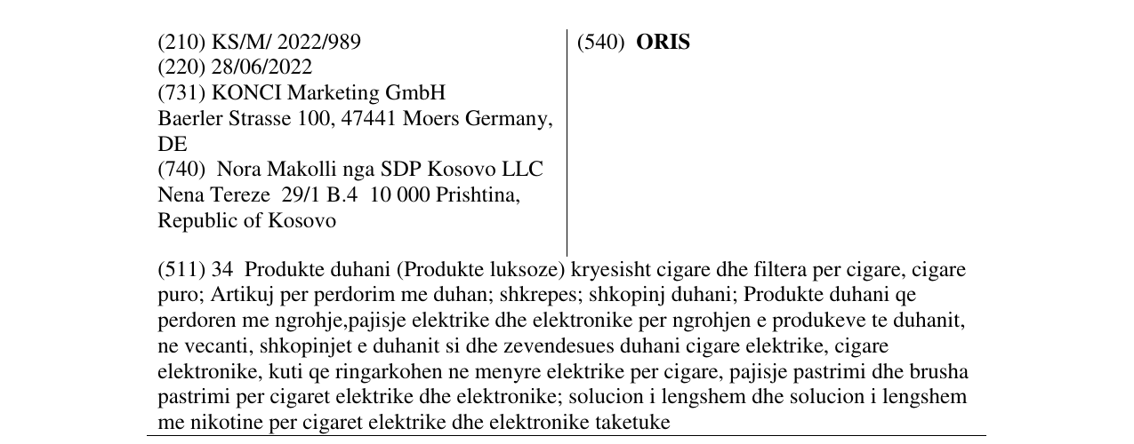 Zëri i markës ORIS në buletin