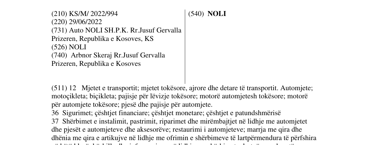 Zëri i markës NOLI në buletin