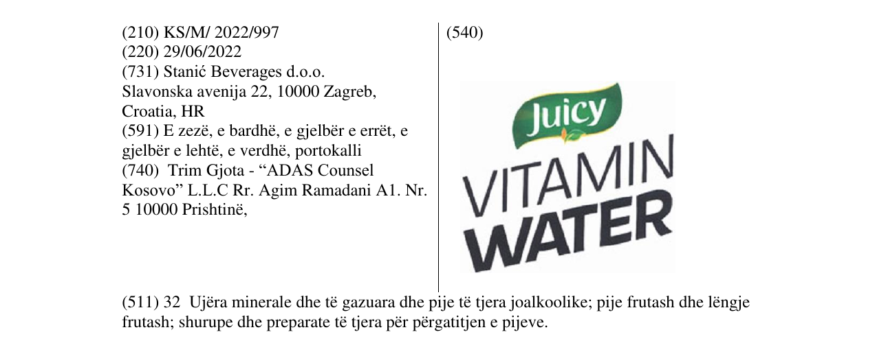 Zëri i markës Juicy VITAMIN WATER në buletin