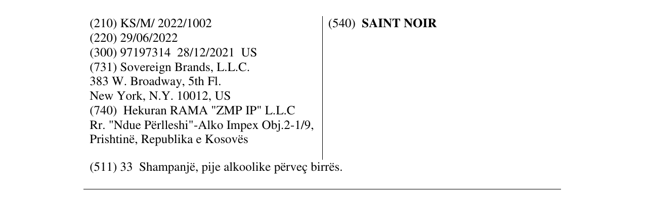 Zëri i markës SAINT NOIR në buletin
