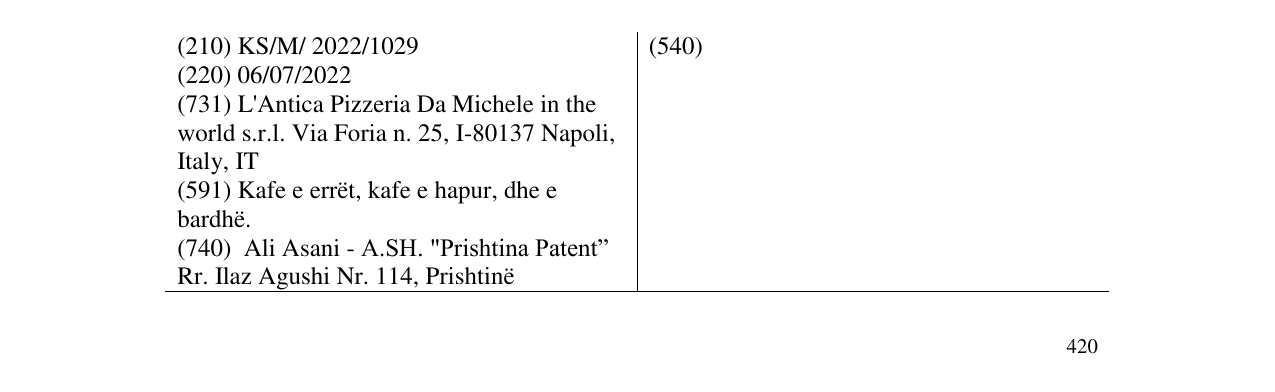 Zëri i markës L'antika Pizzeria Da Michele në buletin