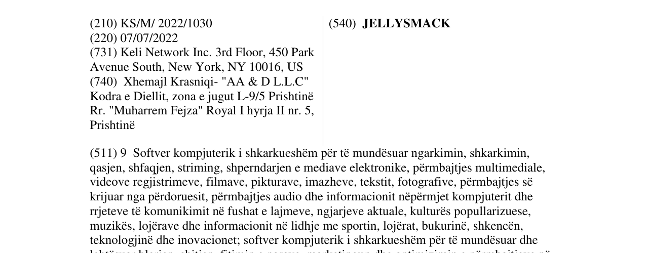 Zëri i markës JELLYSMACK në buletin