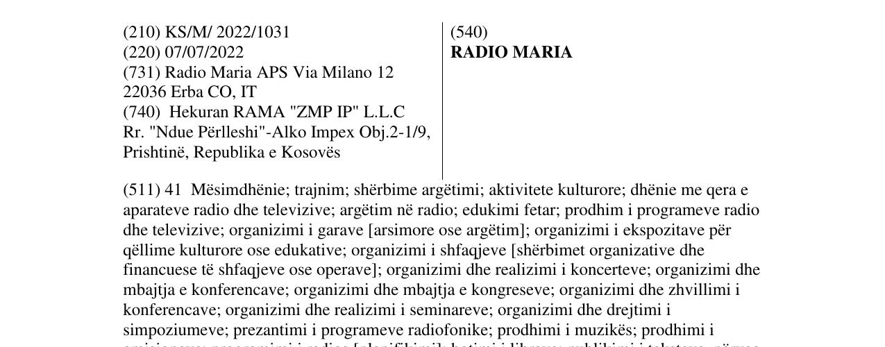 Zëri i markës RADIO MARIA në buletin