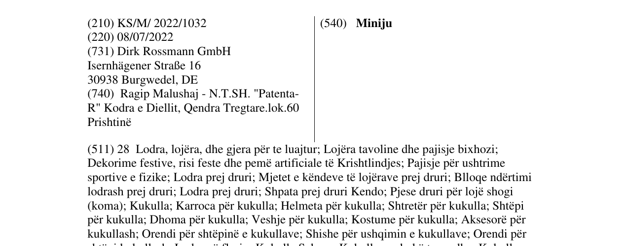 Zëri i markës Miniju në buletin