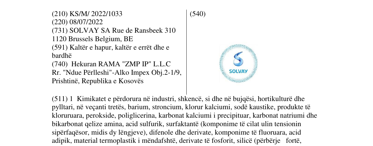 Zëri i markës SOLVAY në buletin