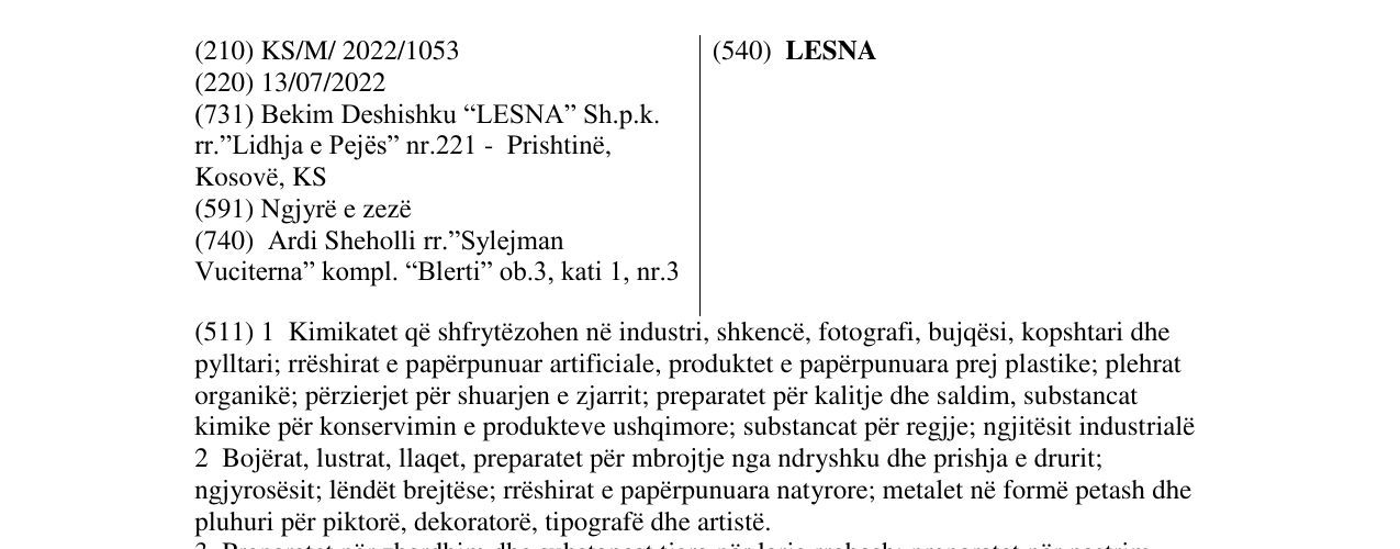 Zëri i markës LESNA në buletin