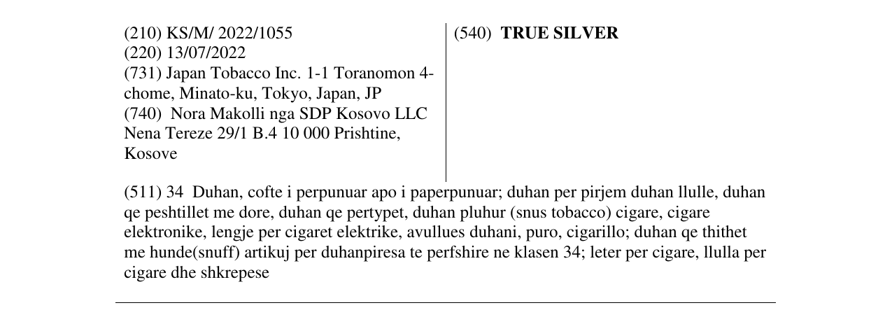 Zëri i markës TRUE SILVER në buletin
