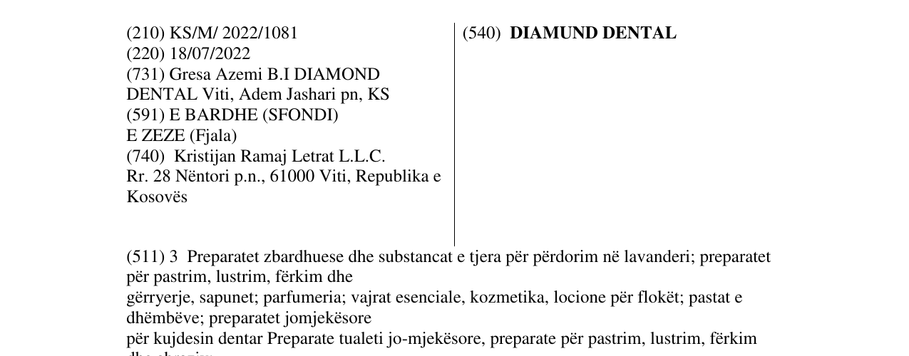 Zëri i markës DIAMUND DENTAL në buletin