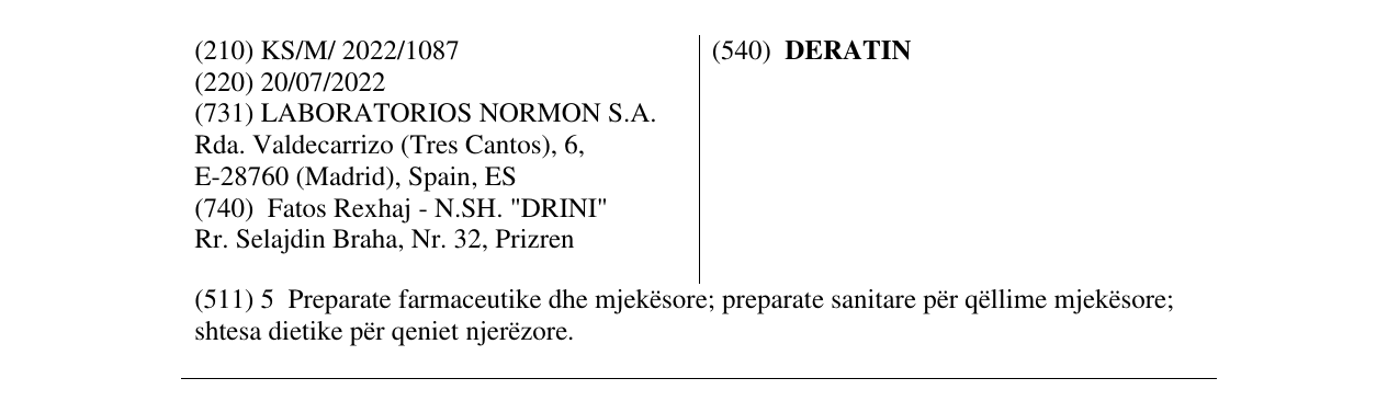 Zëri i markës DERATIN në buletin