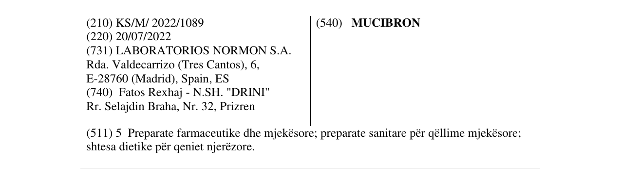 Zëri i markës MUCIBRON në buletin