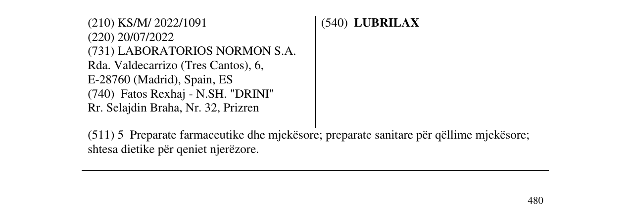 Zëri i markës LUBRILAX në buletin