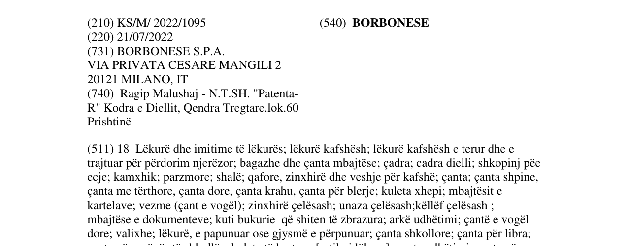Zëri i markës BORBONESE në buletin